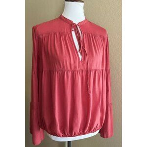 Cotton Candy Women's Burned Orange Tie Keyhole Blouse Top Size M